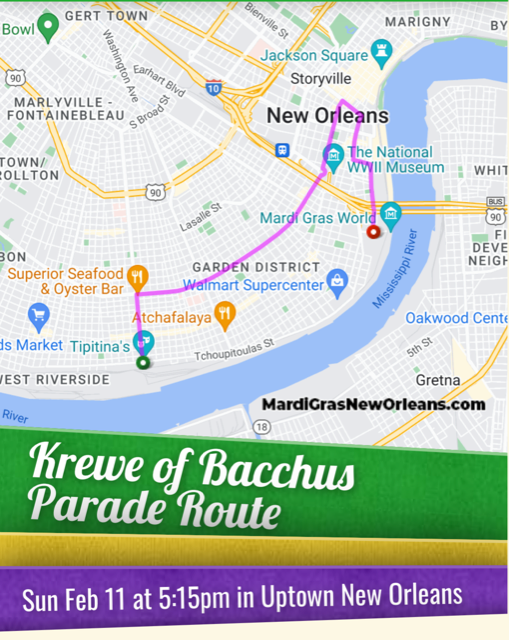 Parade Route - Krewe of Bacchus